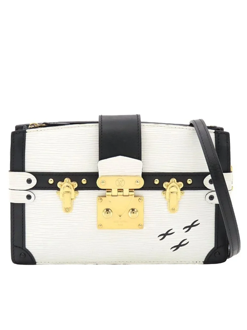 Louis Vuitton Trunk Clutch Chain Shoulder Bag White Black Epi Leather